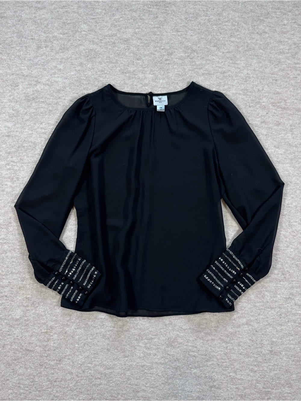 Worthington Black Long-Sleeve Blouse with Beaded Cuffs